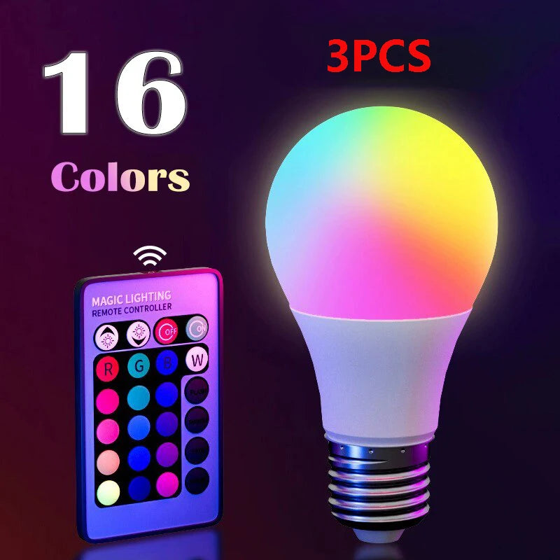 3pc Color RGB LED E27 Light Bulb with Remote – 16-Color Dimmable