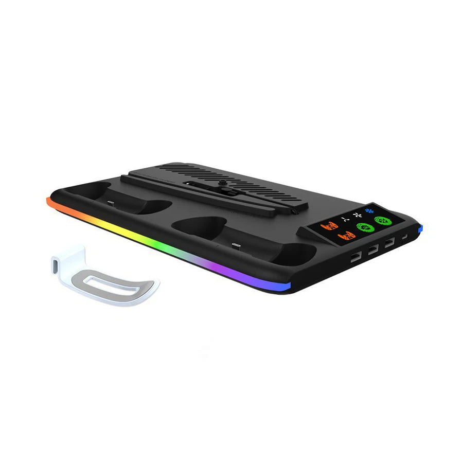 Black Color PS5 Cooling Stand With Dual Controller Dock & RGB Lights