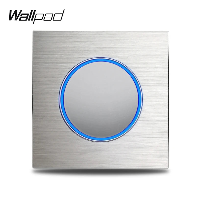 Silver 1 Gang Color Aluminum Wall Light Switch With Round LED Push Button