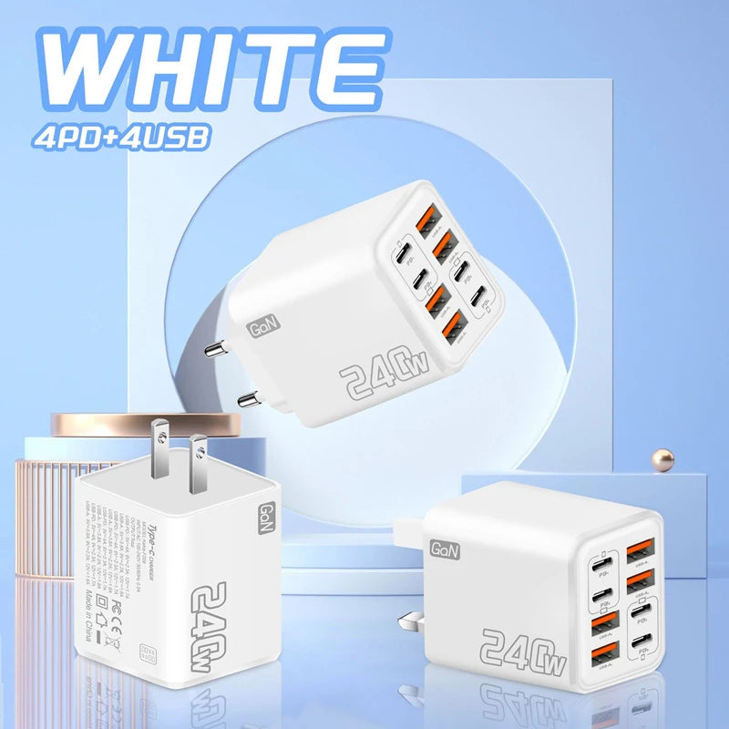 GaN Multi-Port USB & Type-C Charger – 8-Port Fast Charge