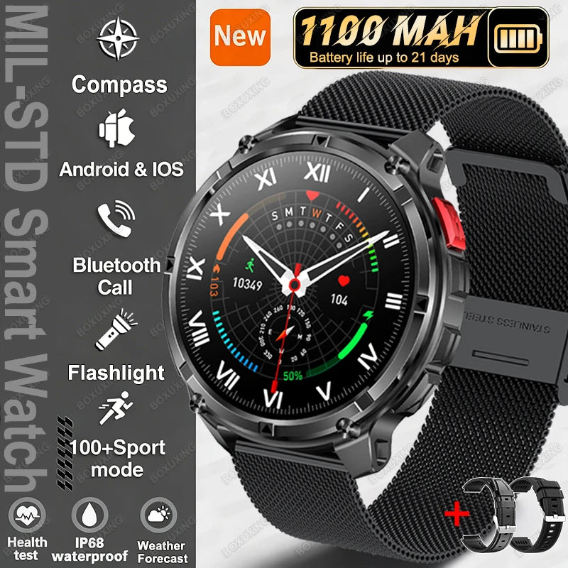 Black Mesh Belt Color Outdoor Smart Watch with GPS – 21-Day Battery & Calls