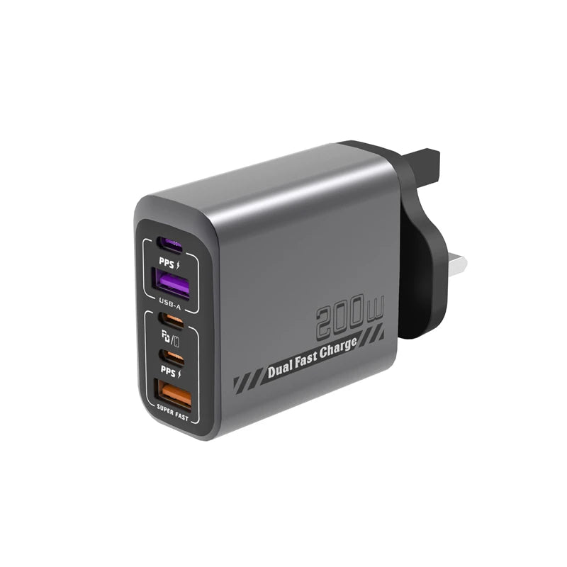 Gray UK Plug Type GaN 120W Multi-Port USB PD Travel Wall Charger