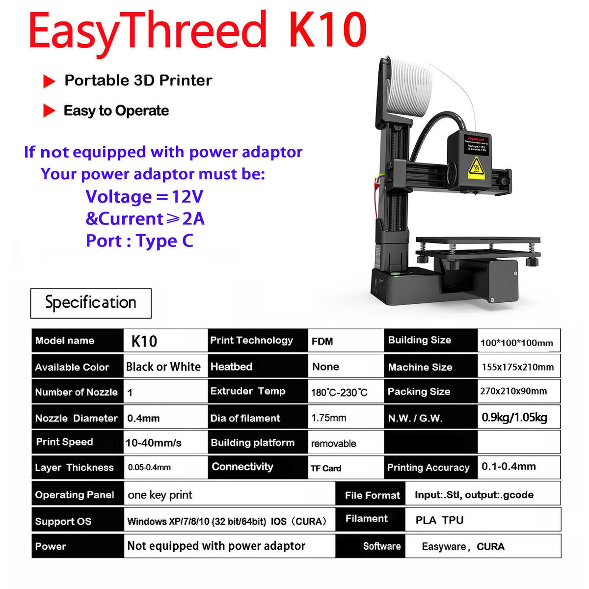 Compact Entry-Level 3D Printer – PLA/TPU FDM Desktop