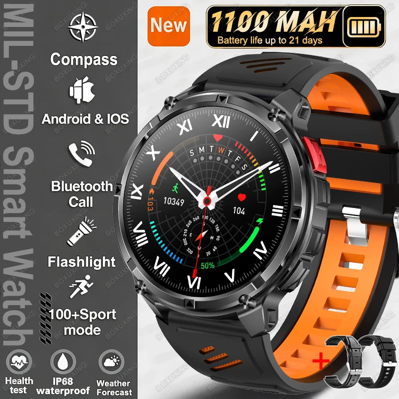 Black Orange 1 Color Outdoor Smart Watch with GPS – 21-Day Battery & Calls