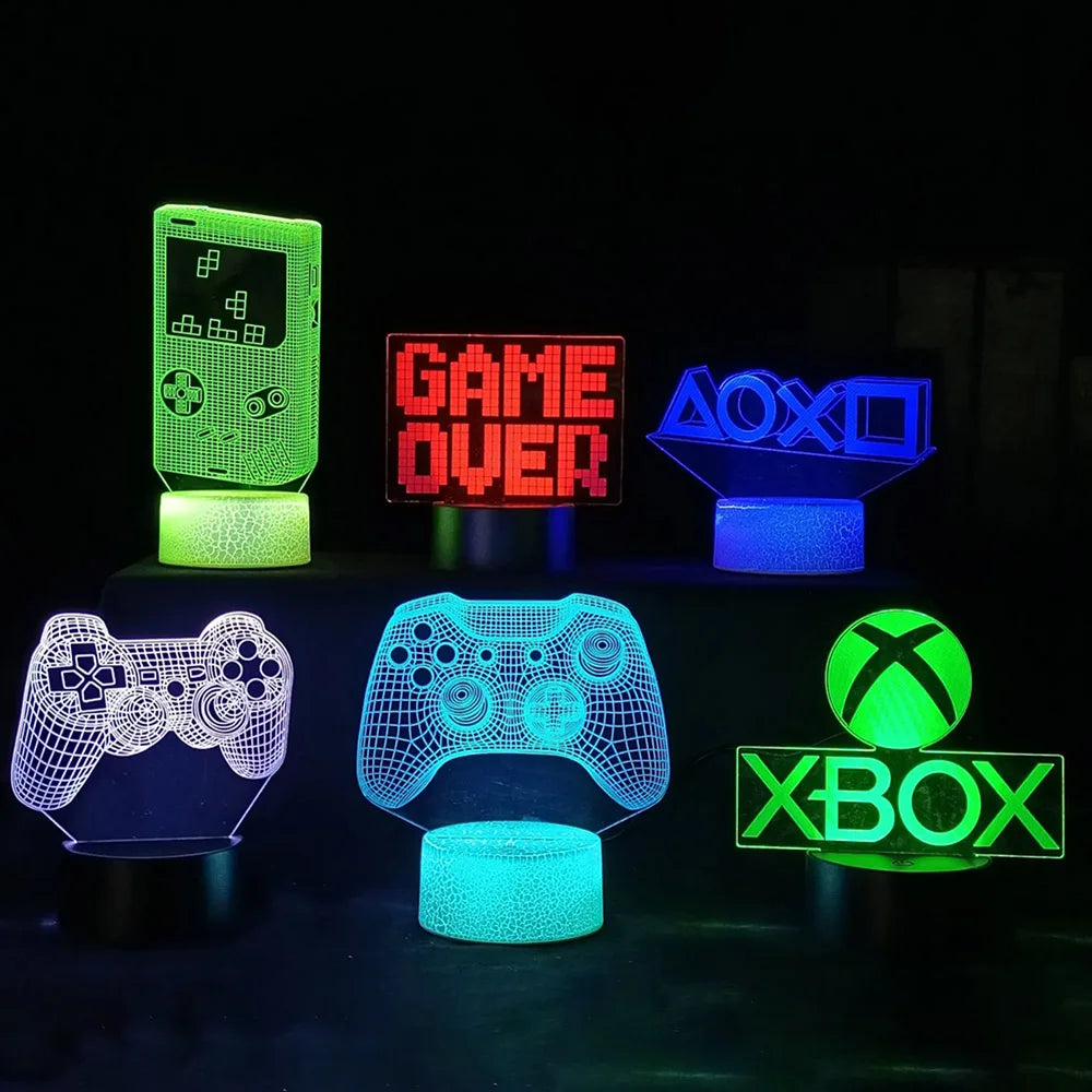 3D Gaming Night Light Lamp – Multicolor LED Game Decor