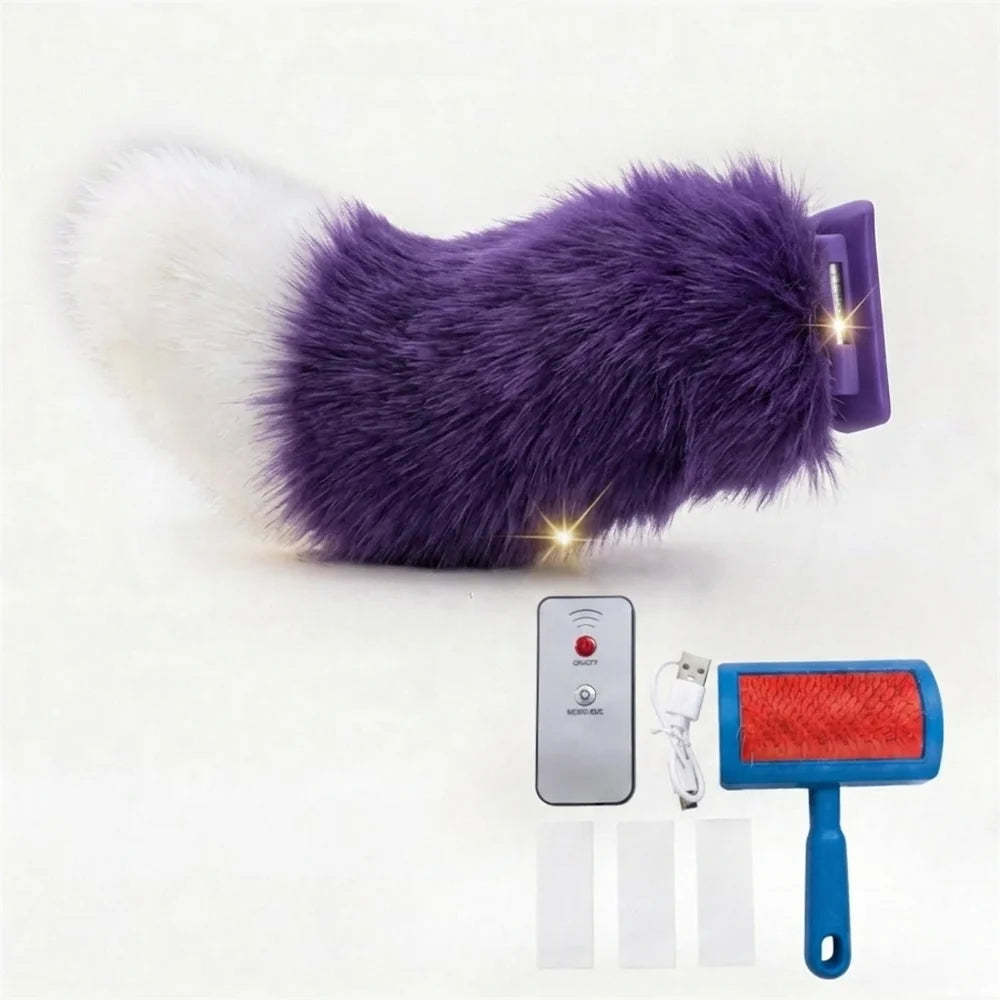 Purple Color Name Electric Plush Wagging Tail Ornament For Cars & Motorcycles