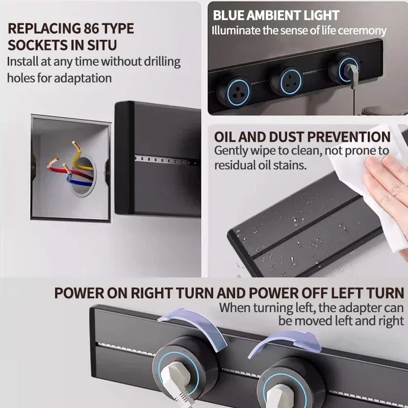 Wall-Mounted Track Power Rail with Movable Sockets