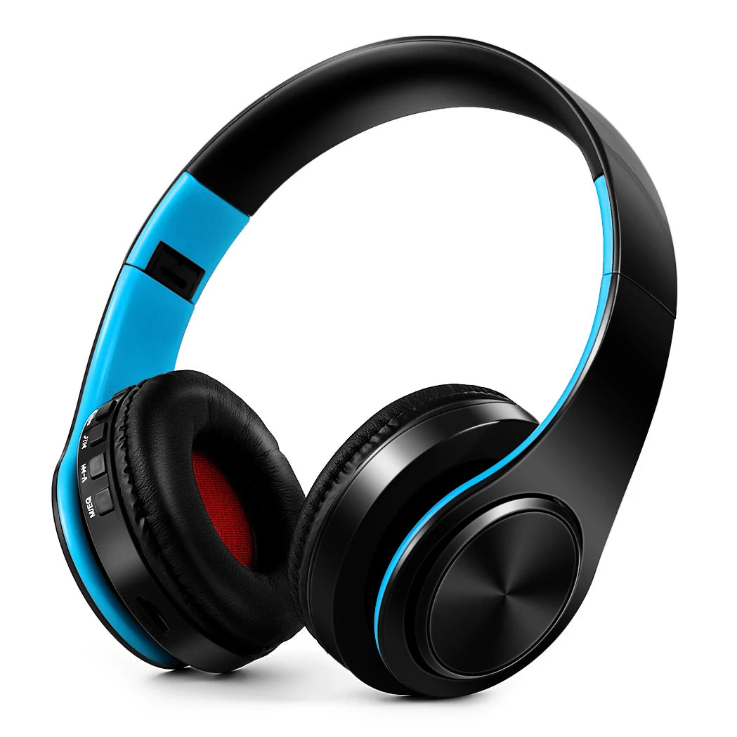 black blue Color Bluetooth Over-Ear Headphones With Mic, FM And TF Card