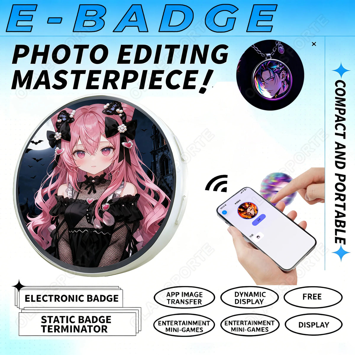 White Color Bluetooth Digital Anime Badge – Dynamic Display Pin