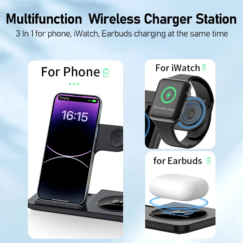 3-in-1 Foldable Wireless Charging Station for Apple