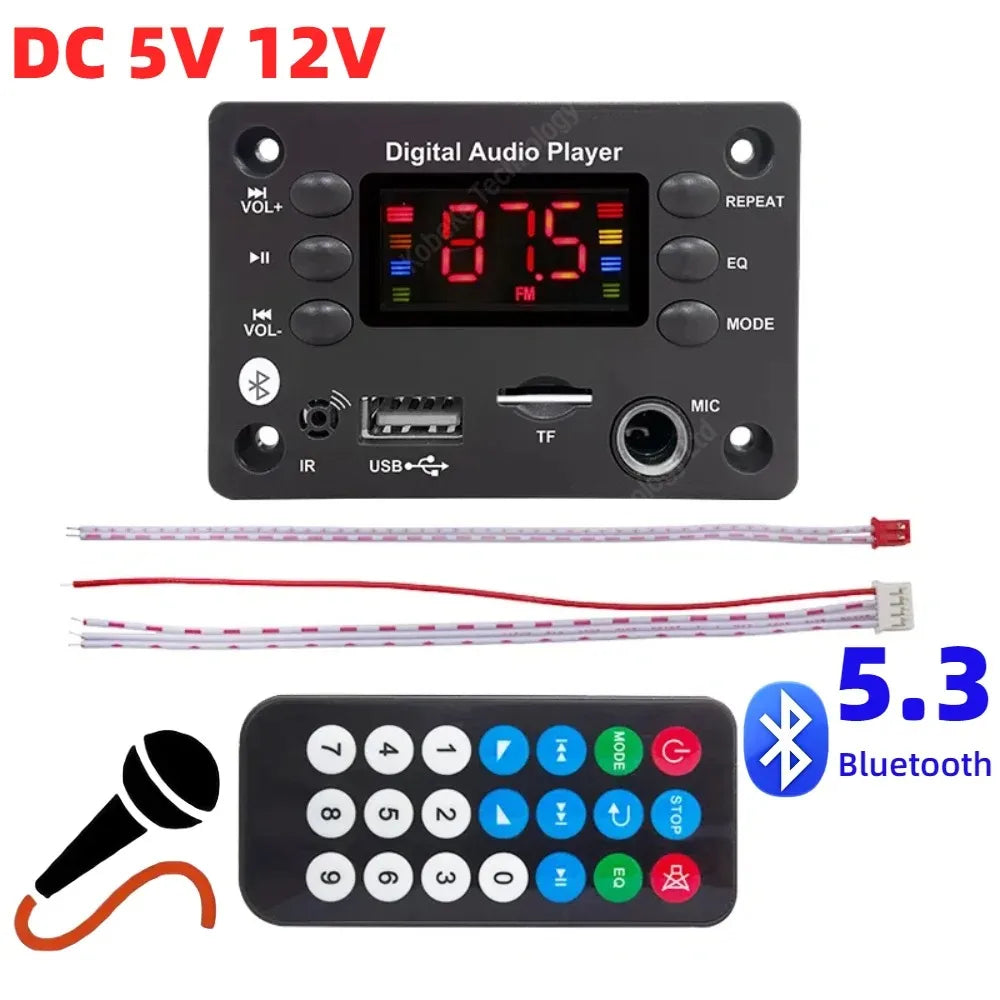 DC 5V 12V Color Bluetooth MP3 Decoder Board 12V USB TF FM Car Audio Module