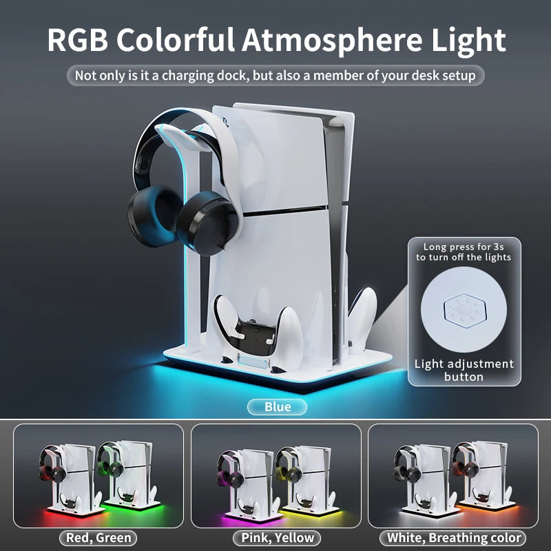 PS5 Slim Cooling Stand With Dual Charger & RGB Lights