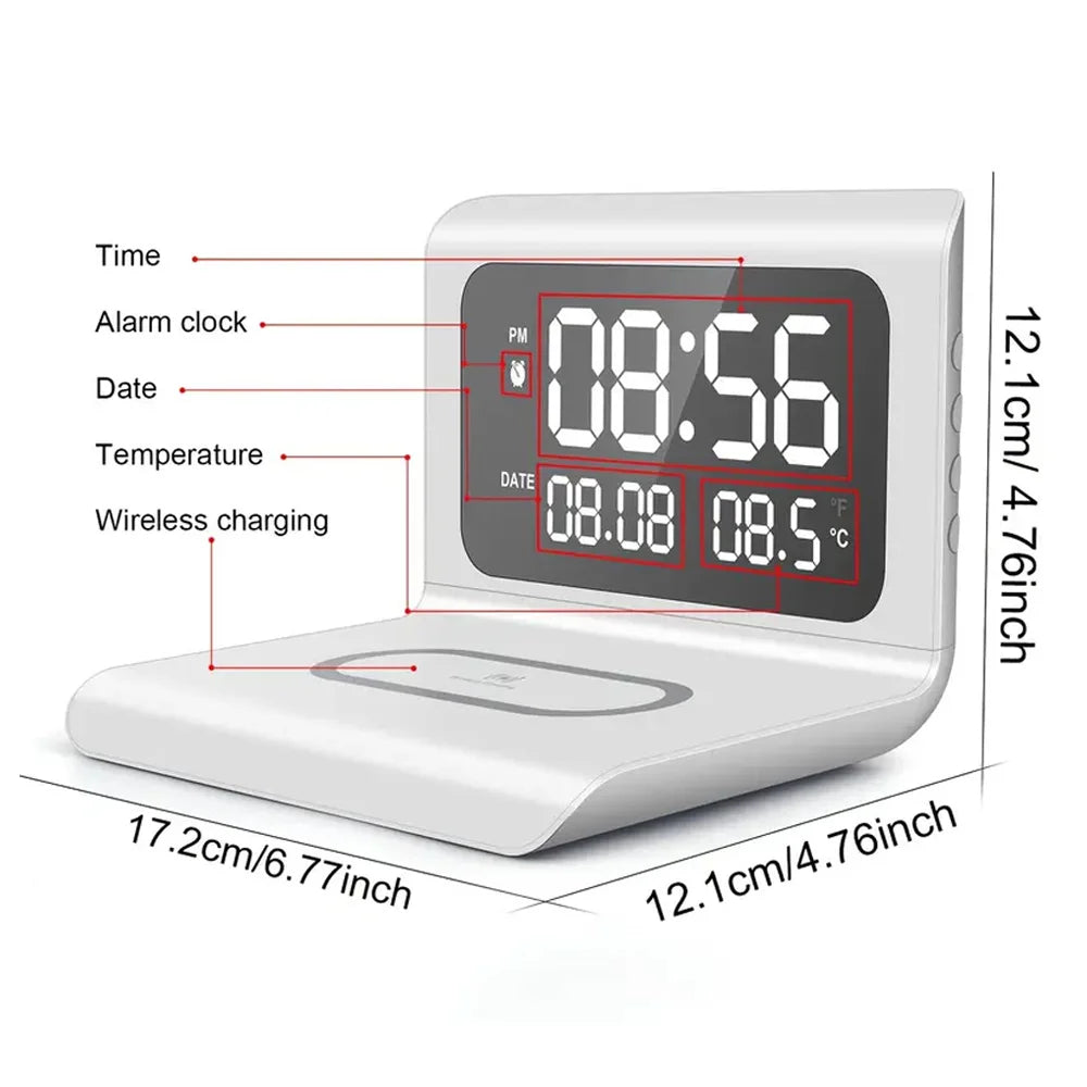 30W Wireless Charging Alarm Clock with LED Temperature Display