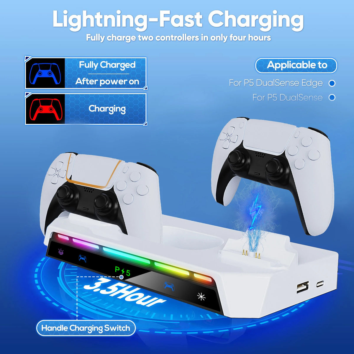 Wall Mount Stand for PS5 with Dual Charger & RGB Lights