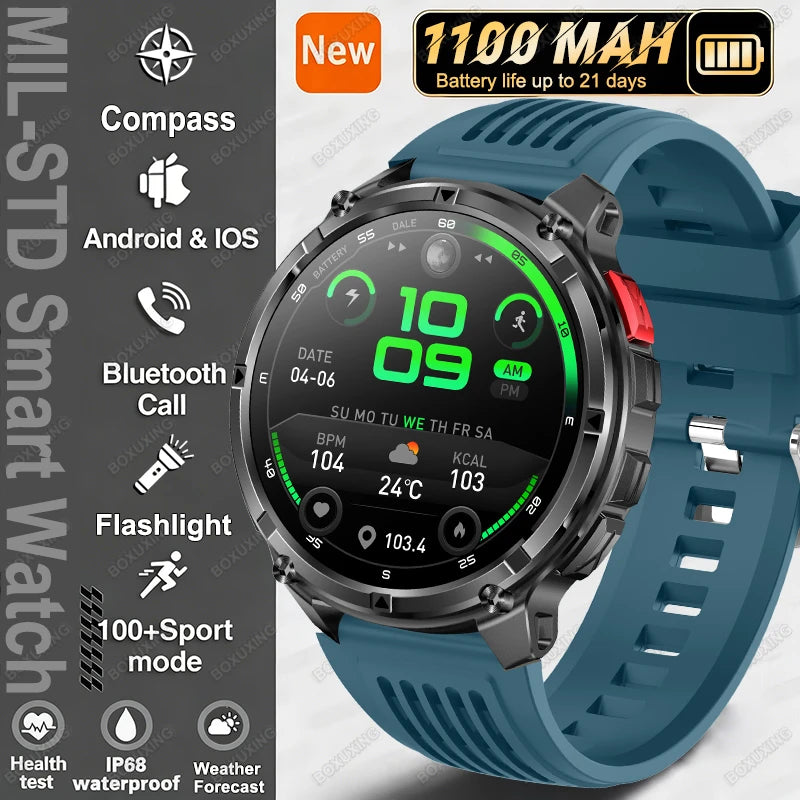 Blue Color Outdoor Smart Watch with GPS – 21-Day Battery & Calls