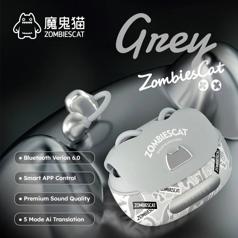 Grey Color Open-Ear Clip Bluetooth Earbuds – Graffiti Bag-Style Case