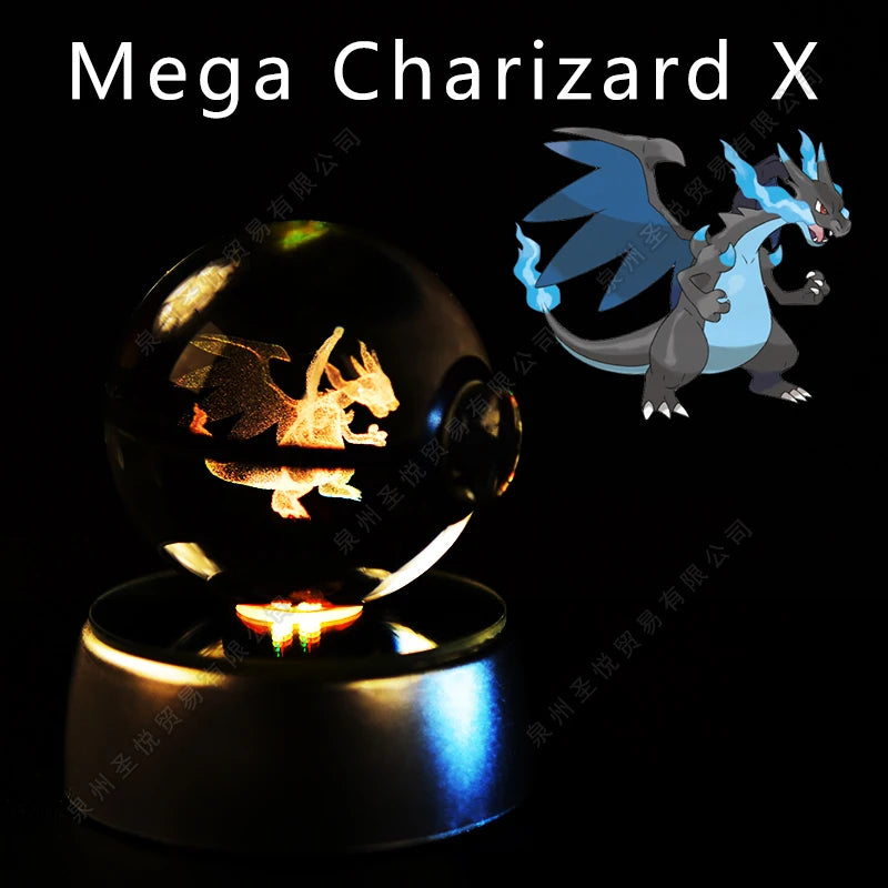 14 Mega Charizard X Emitting Color 3D Crystal Pokeball LED Night Light – Gift Statue