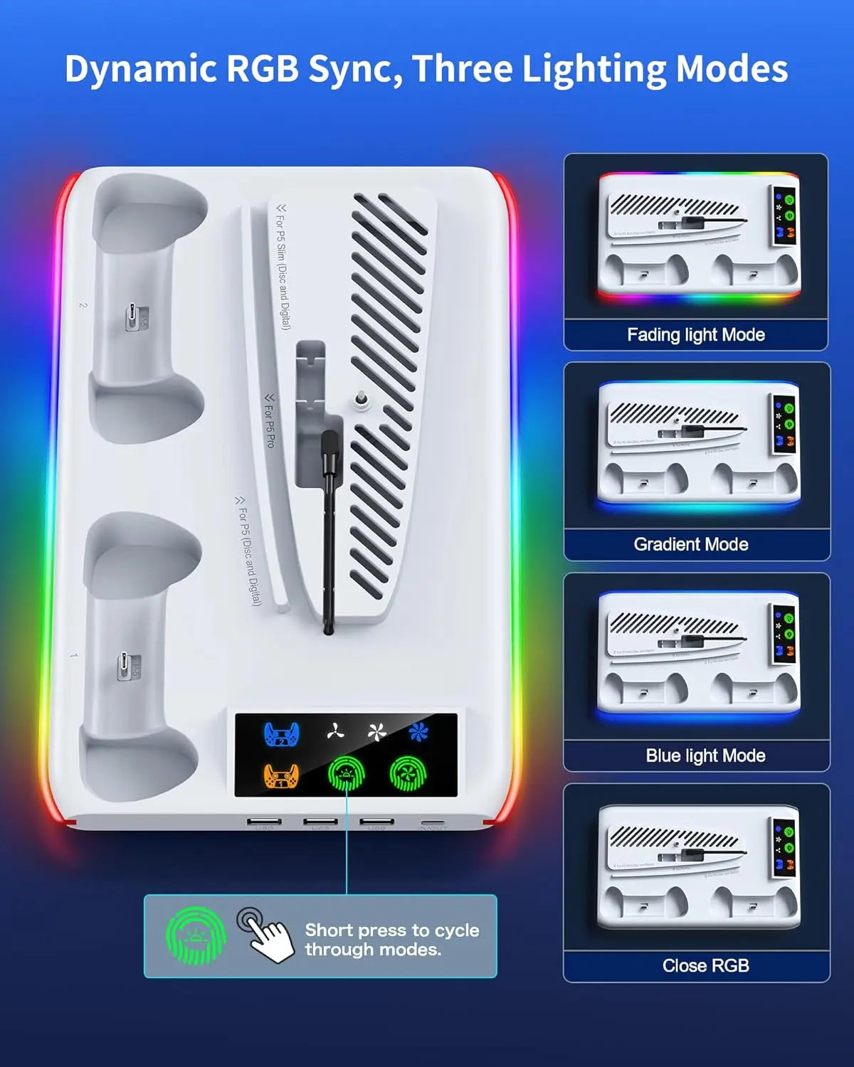 PS5 Cooling Stand With Dual Controller Dock & RGB Lights