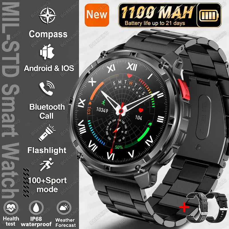 Black Steel Color Outdoor Smart Watch with GPS – 21-Day Battery & Calls