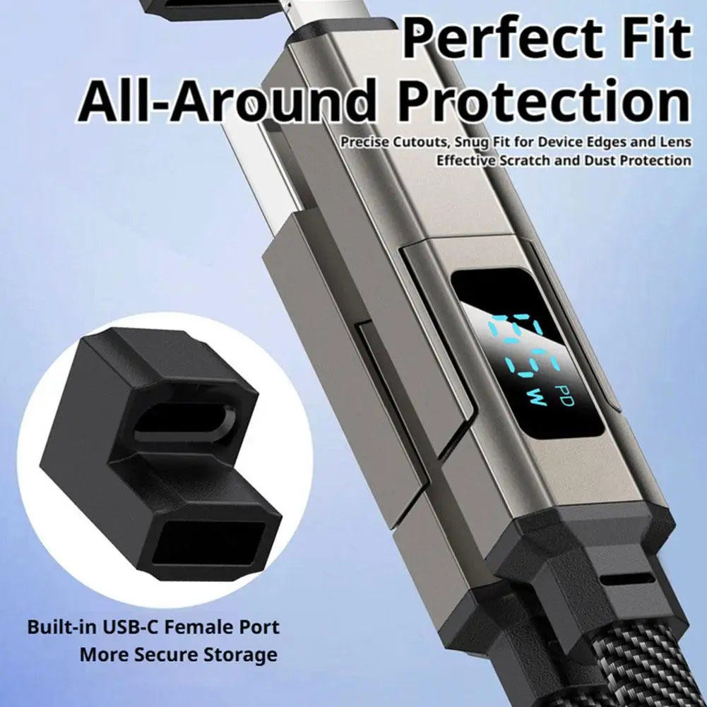 65W 4-in-1 Keychain Charging Cable With Power Display