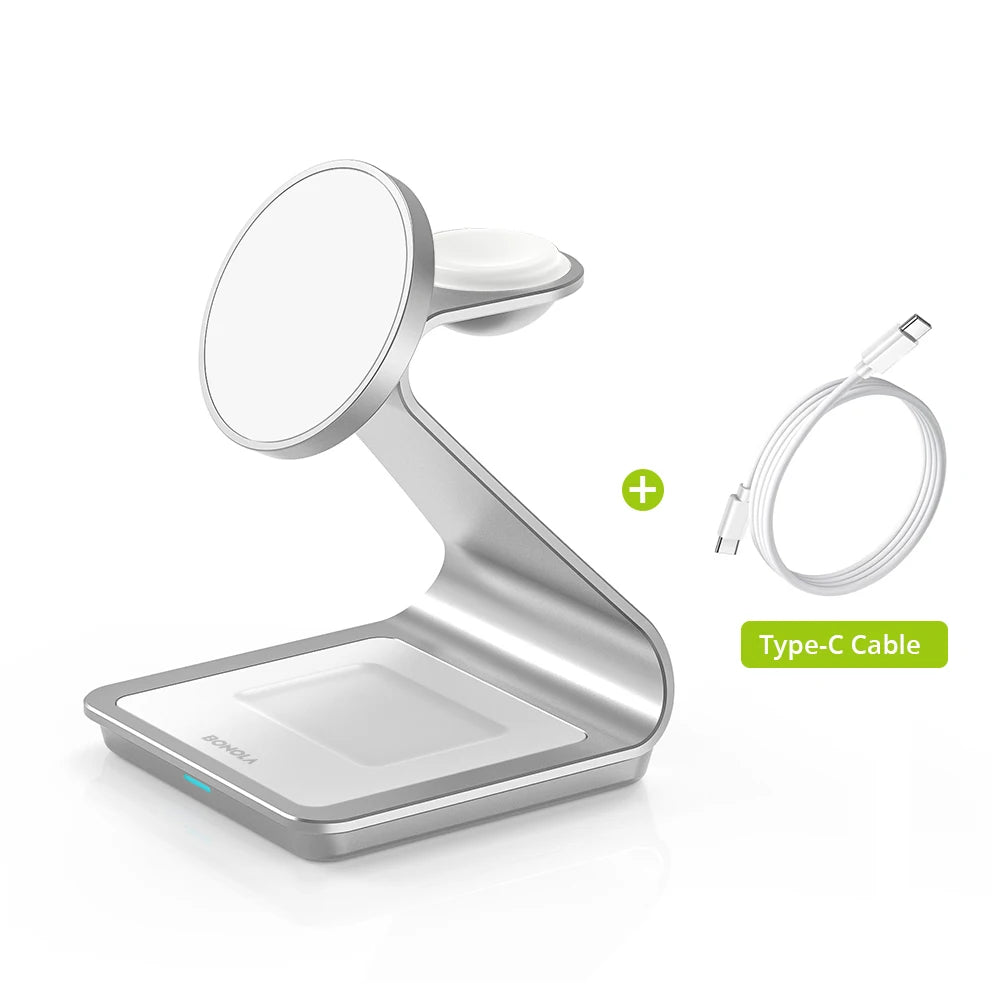 White Color 3-in-1 Magnetic Wireless Charging Dock for Apple Devices