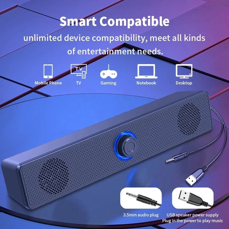 Bluetooth Computer Soundbar Speaker – 3D Stereo Bass