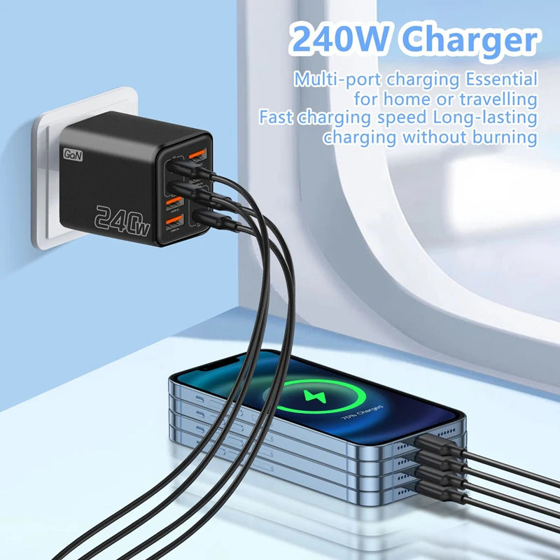 GaN Multi-Port USB & Type-C Charger – 8-Port Fast Charge