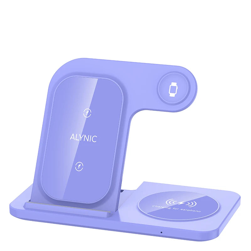 Purple Color 3-in-1 Foldable Wireless Charging Station for Apple
