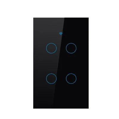Black 4 Gang Color WiFi Smart Touch Wall Light Switch – No Neutral, App Control