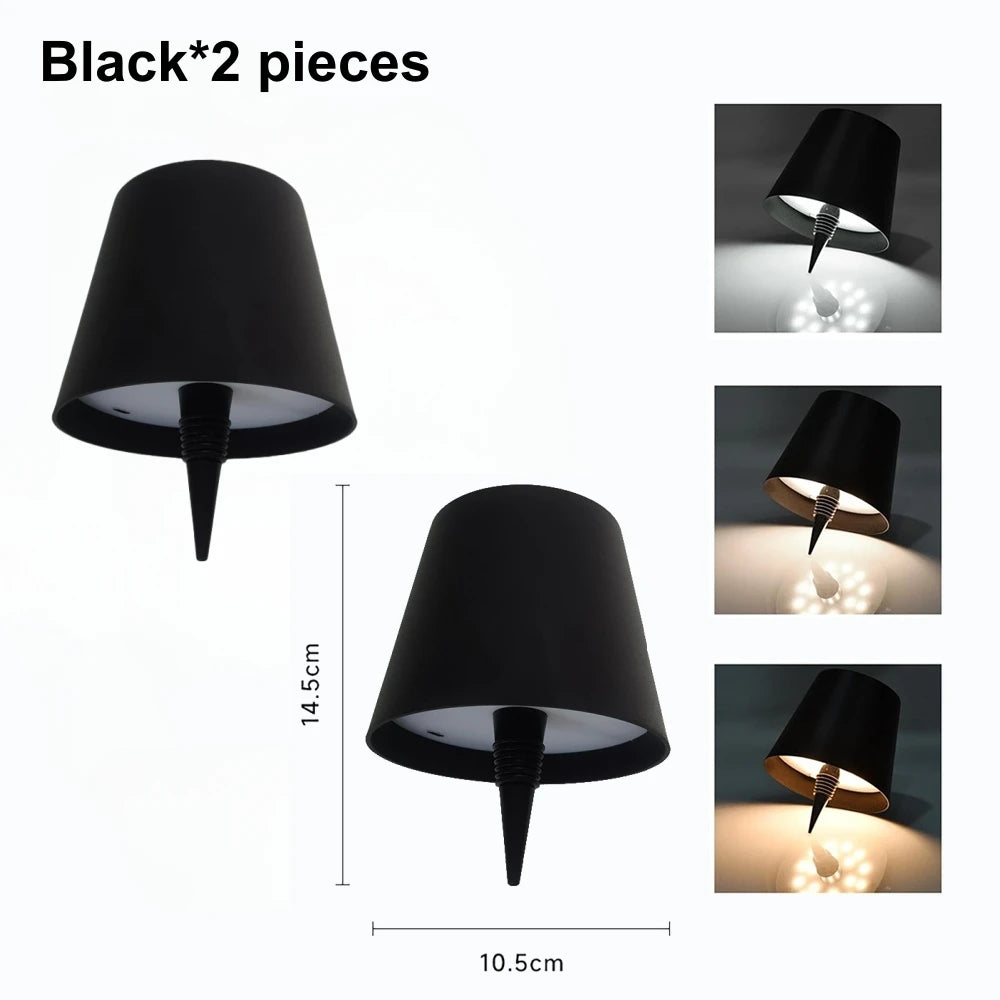 2pcs Black Color Rechargeable LED Bottle Table Lamp Touch Dimmable