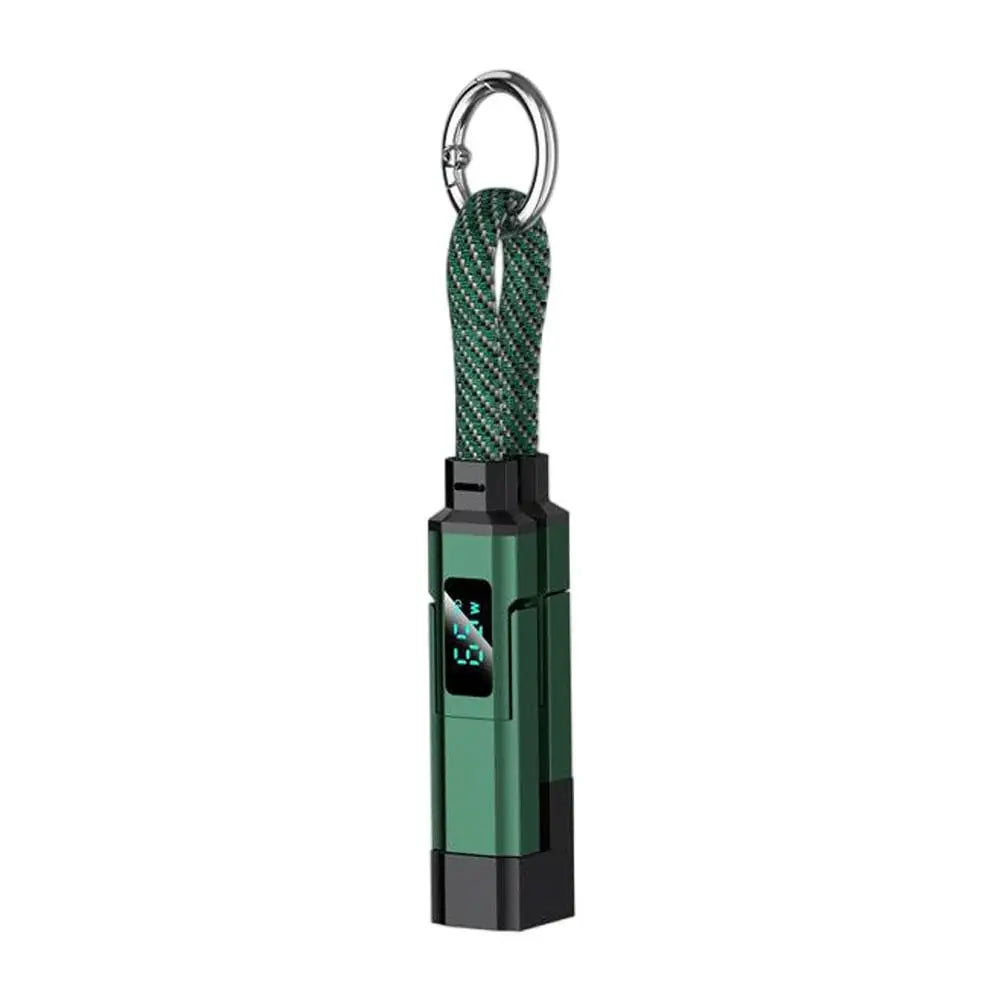 Green Color 65W 4-in-1 Keychain Charging Cable With Power Display