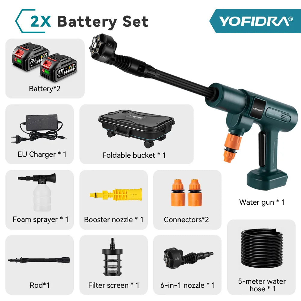 2 Battery Style B Color Cordless Brushless Pressure Washer 200 Bar 6‑in‑1 Nozzle