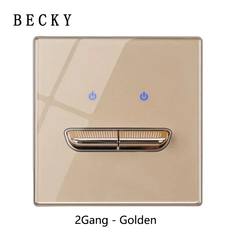 2Gang - Golden Color Retro Glass Panel Toggle Light Switch with LED Indicator