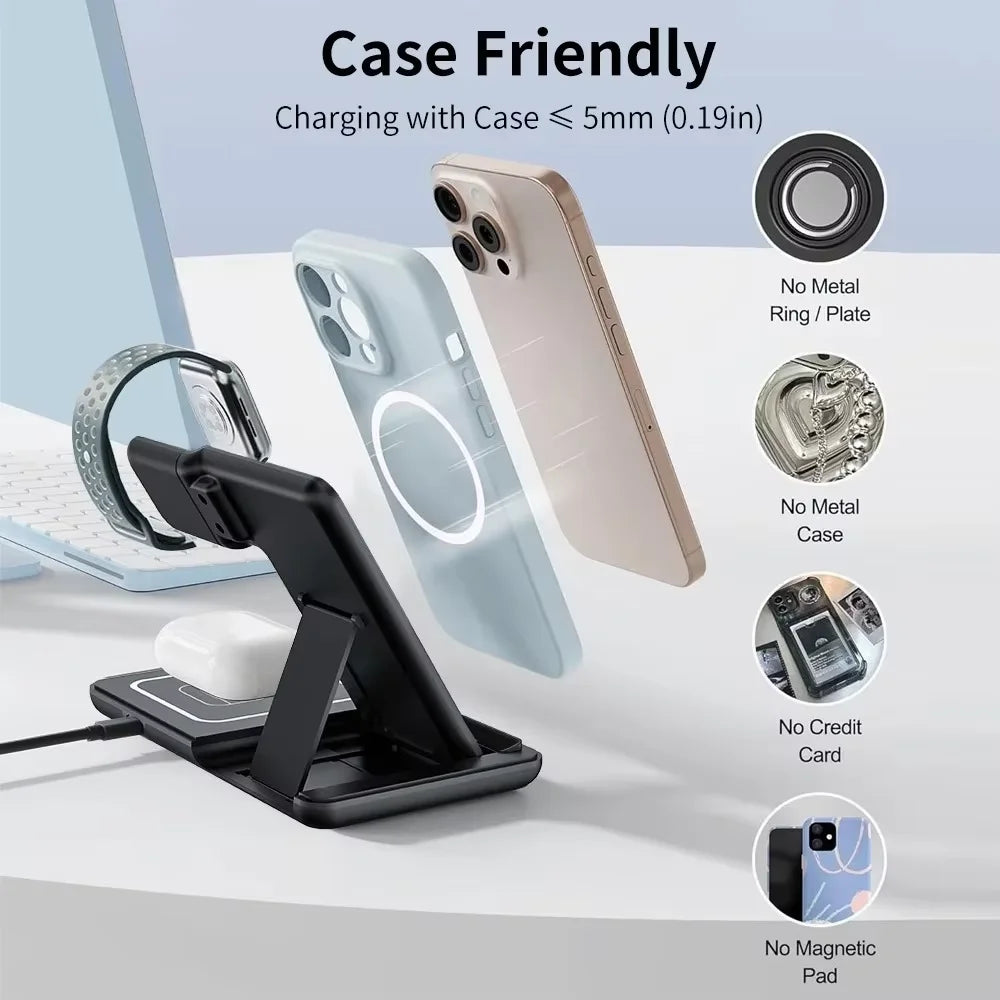 3-in-1 Magnetic Wireless Charging Stand for Apple Devices