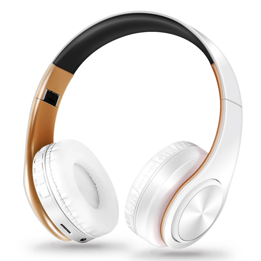 white gold Color Bluetooth Over-Ear Headphones With Mic, FM And TF Card