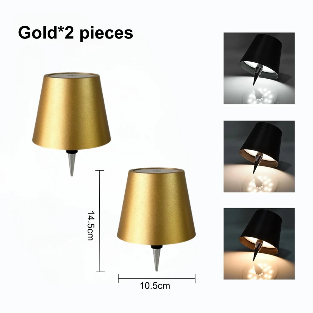 2pcs Gold Color Rechargeable LED Bottle Table Lamp Touch Dimmable