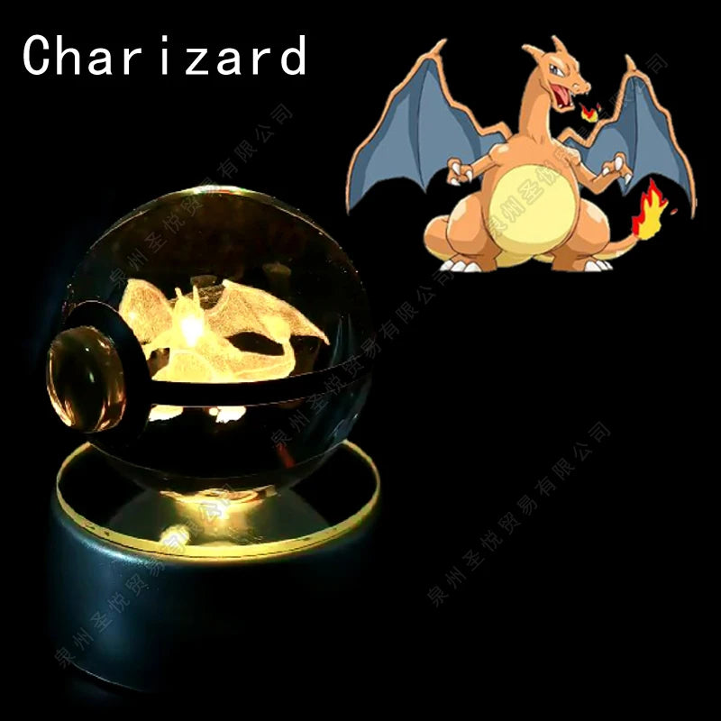 10 Charizard Emitting Color 3D Crystal Pokeball LED Night Light – Gift Statue