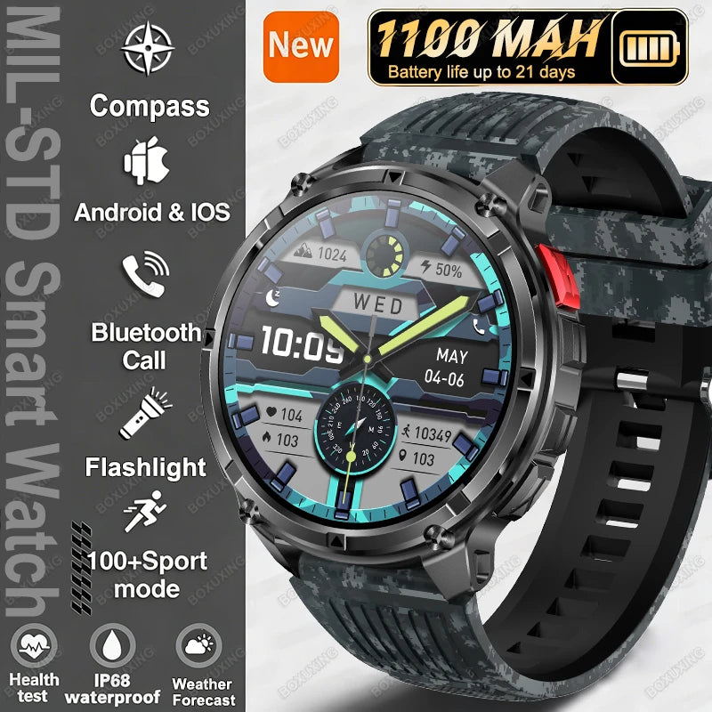 Blue Camouflage Color Outdoor Smart Watch with GPS – 21-Day Battery & Calls