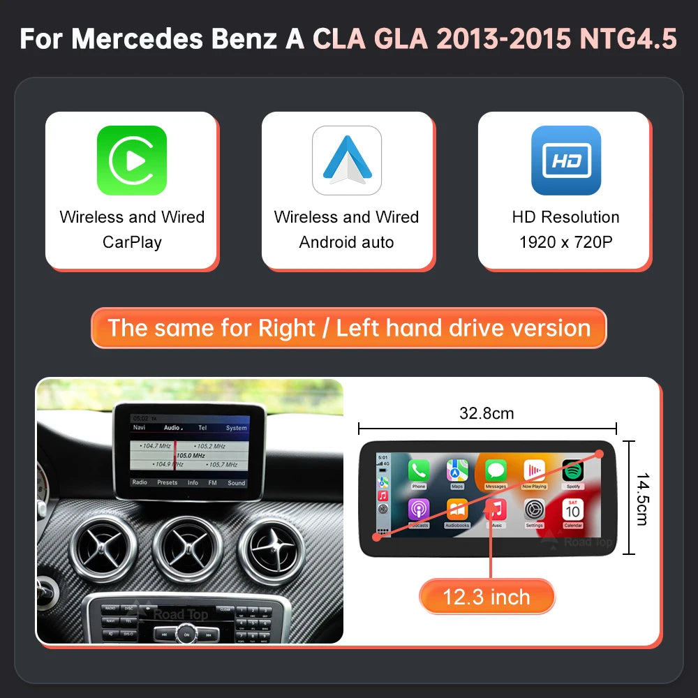 12.3 A CLA GLA Color Wireless CarPlay Android Auto Screen For Mercedes-Benz