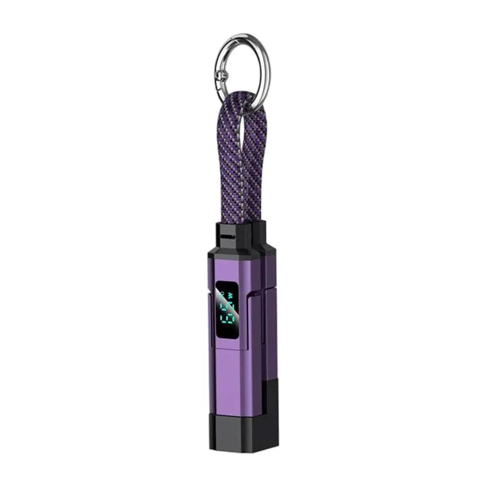 Purple Color 65W 4-in-1 Keychain Charging Cable With Power Display