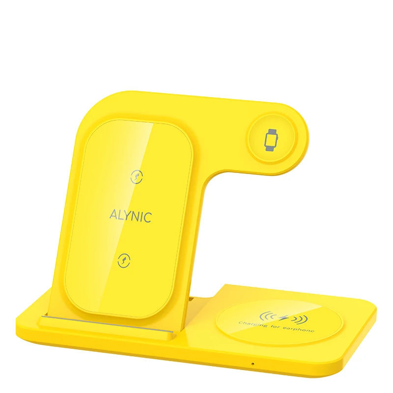 Yellow Color 3-in-1 Foldable Wireless Charging Station for Apple