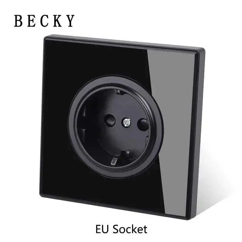 EU Socket - Black Color Retro Glass Panel Toggle Light Switch with LED Indicator