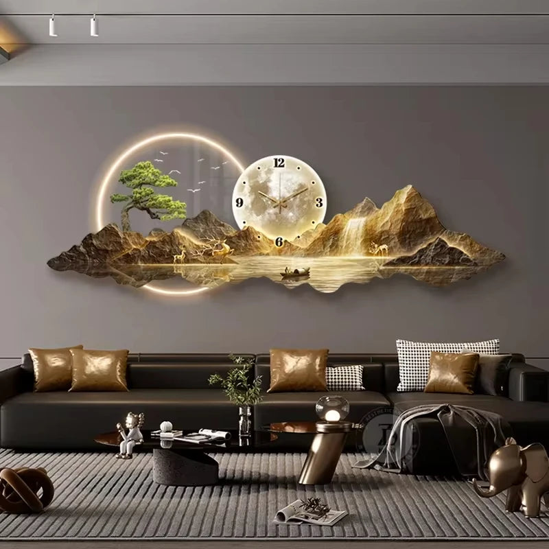 LED Wooden Wall Clock Lamp – Modern Silent Decor