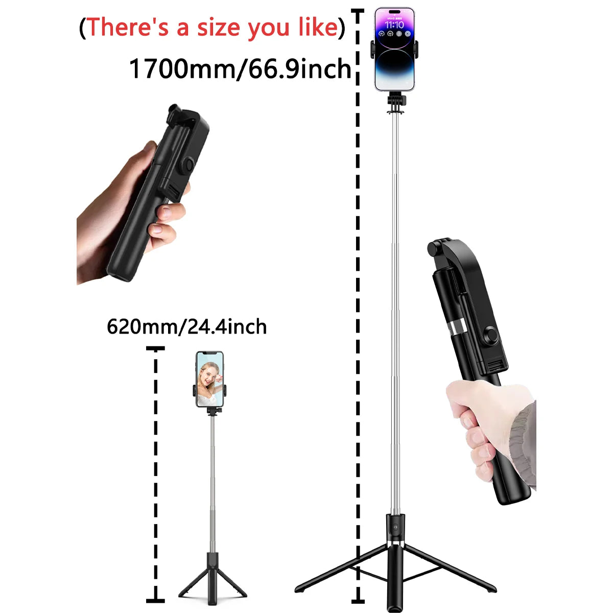 Bluetooth Telescopic Selfie Stick Tripod for Smartphones