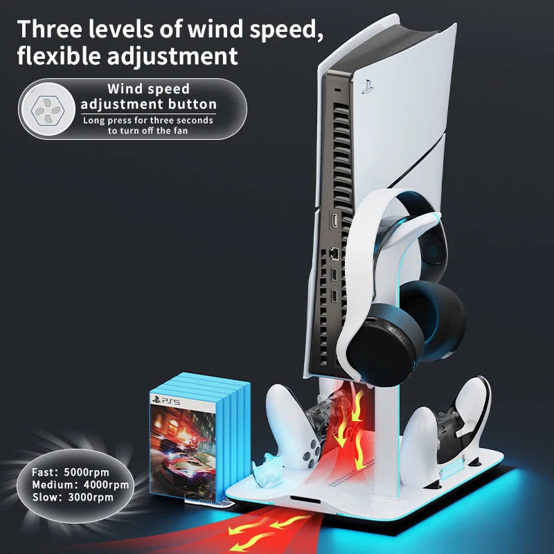 PS5 Slim Cooling Stand With Dual Charger & RGB Lights