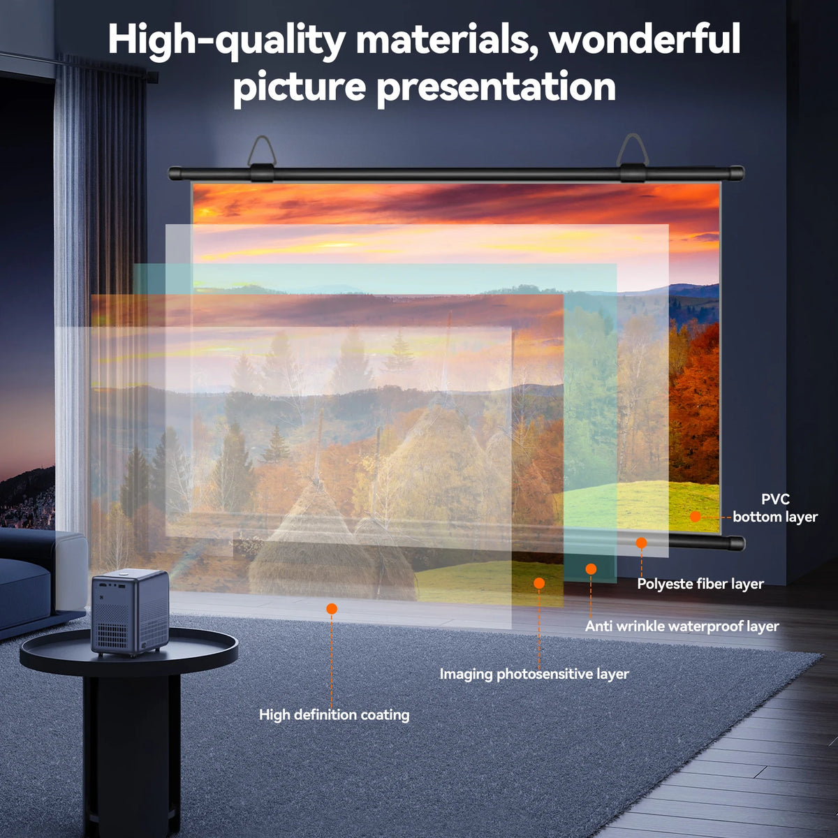 Glass Beaded HD Projector Screen 16:9 Wall Mounted