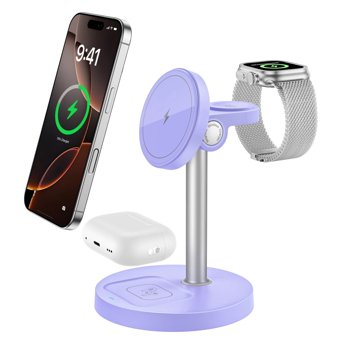 PURPLE Color 3-in-1 Magnetic Wireless Charging Stand For Apple Devices