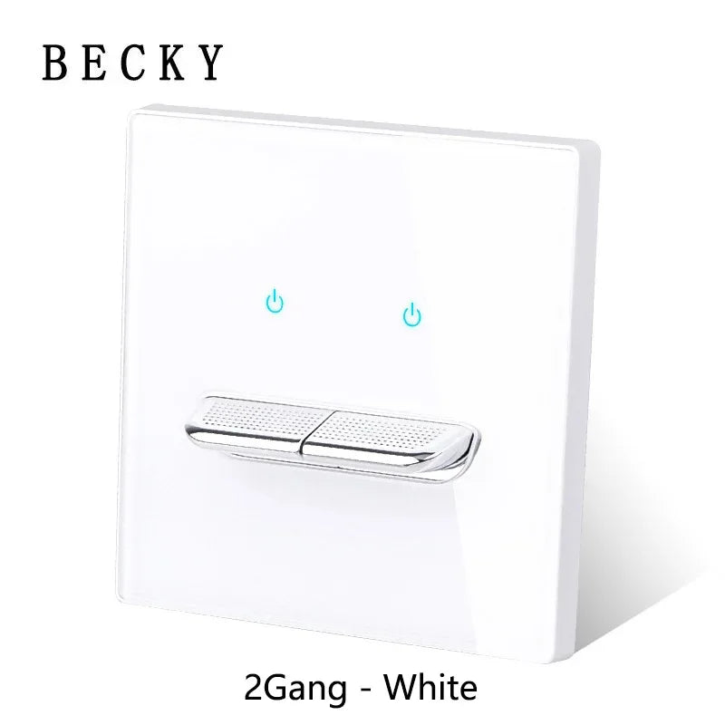 2Gang - White Color Retro Glass Panel Toggle Light Switch with LED Indicator