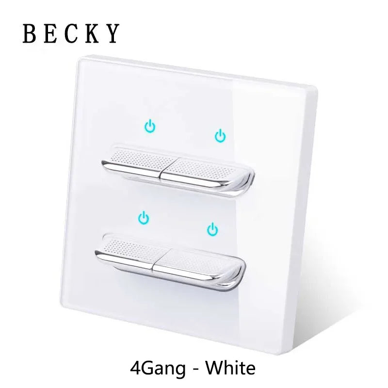 4Gang - White Color Retro Glass Panel Toggle Light Switch with LED Indicator