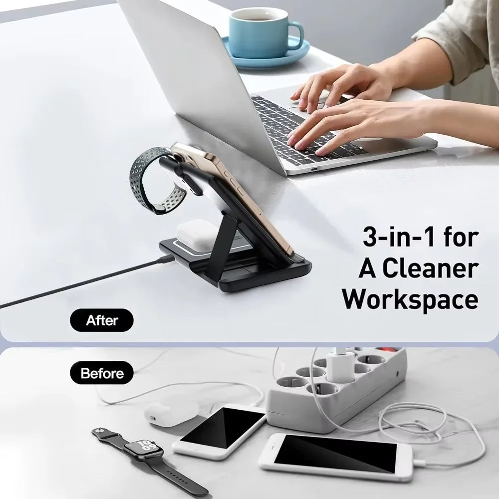 3-in-1 Magnetic Wireless Charging Stand for Apple Devices